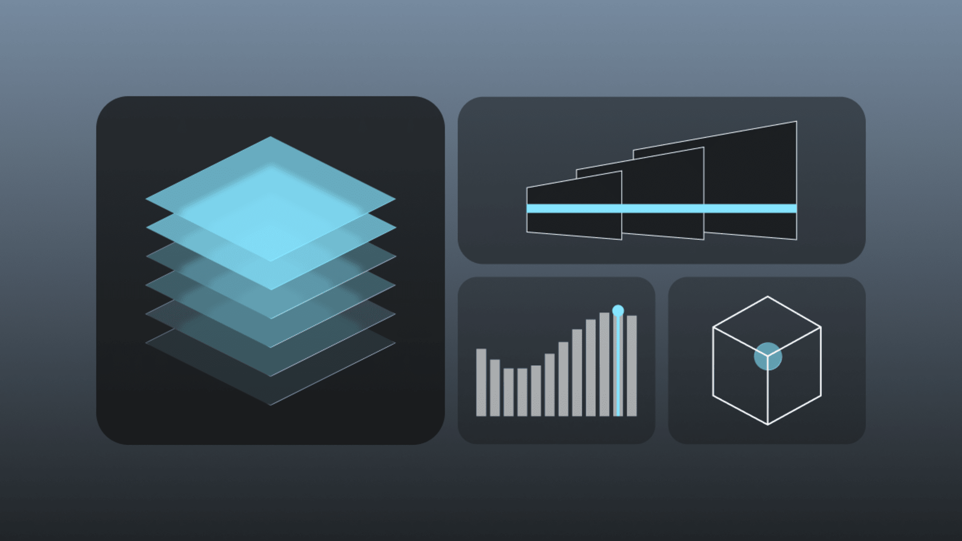 Abstract illustration featuring layered digital stacks, expanding geometric frames, analytics charts, and modular architecture symbols representing emerging technology trends and scalable software systems in 2026.