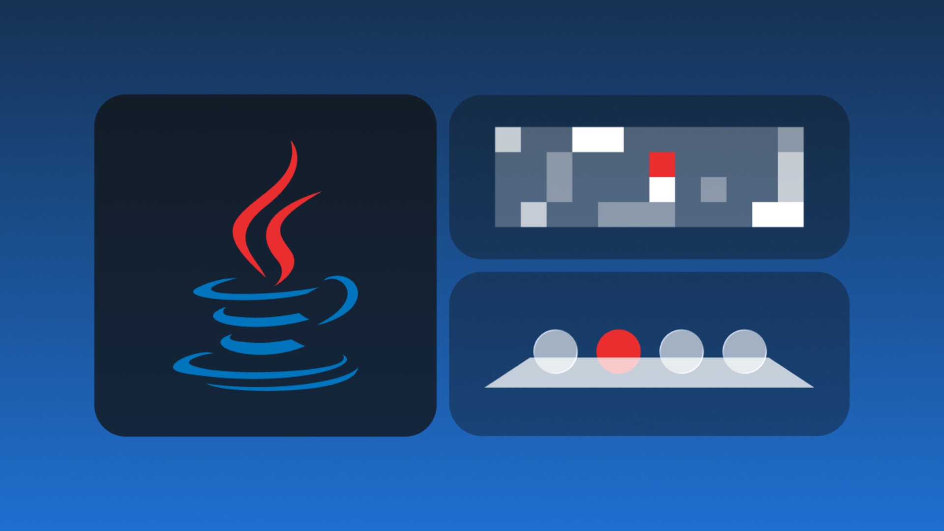 Abstract illustration featuring the Java logo with visual elements representing Java development, enterprise systems, and modern applications.