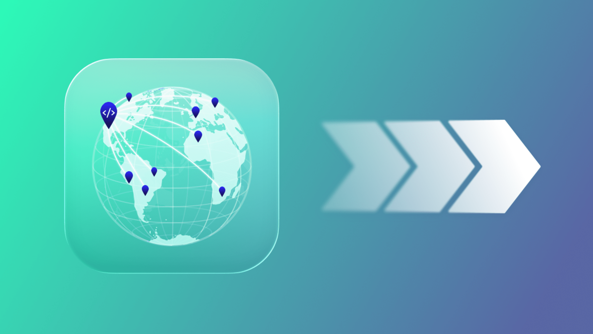 Illustration of global software development outsourcing with map pins connecting teams worldwide. Highlights distributed engineering and faster project delivery across regions.