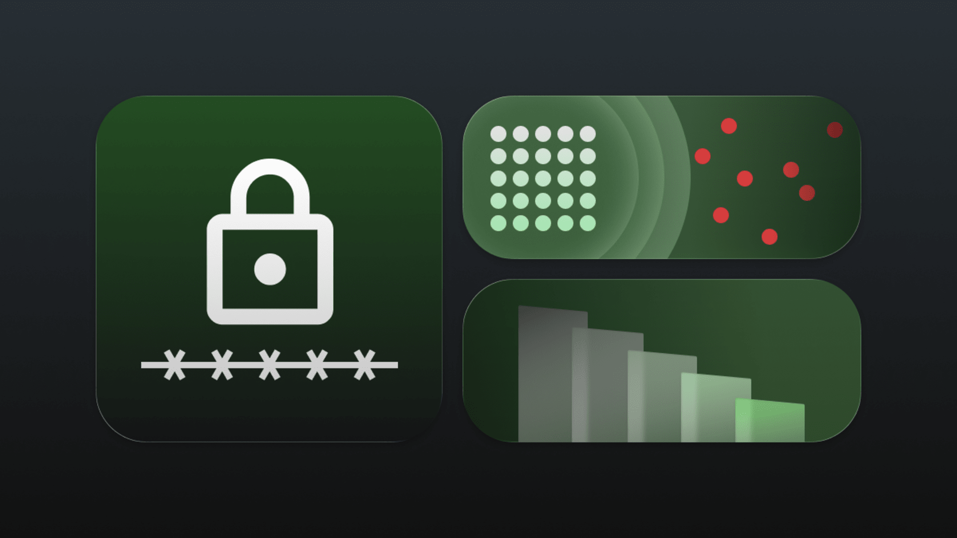 Illustration of passwordless authentication with a padlock icon, secure login indicators, and a downward-sloping bar chart, representing modern secure access trends.