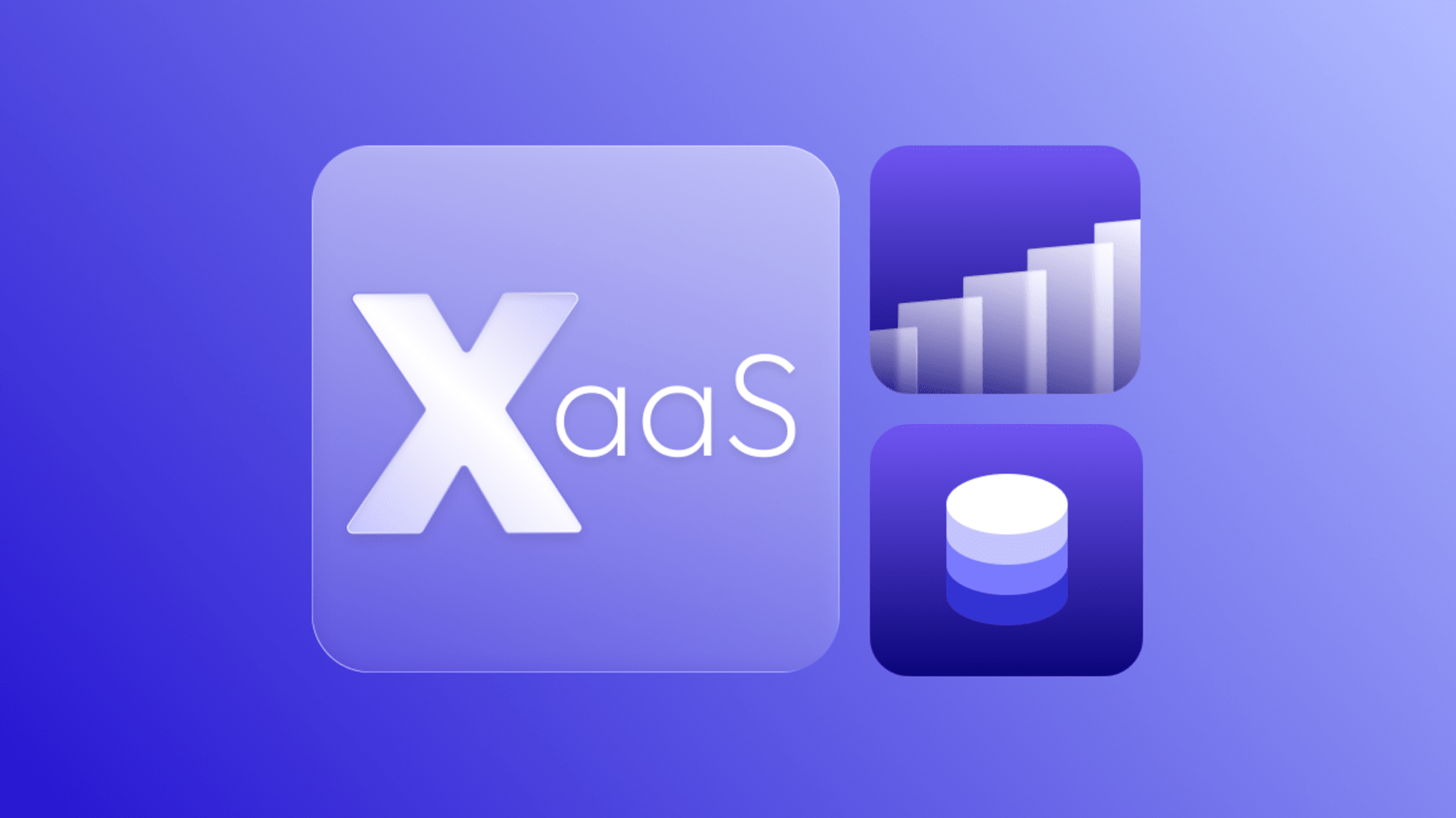 Illustration of XaaS (Everything as a Service) concept with icons representing scalability and cloud-based data services. The design features a large 'XaaS' label alongside charts and a database symbol on a purple gradient background. Illustration of XaaS (Everything as a Service) concept with icons representing scalability and cloud-based data services. The design features a large 'XaaS' label alongside charts and a database symbol on a purple gradient background.