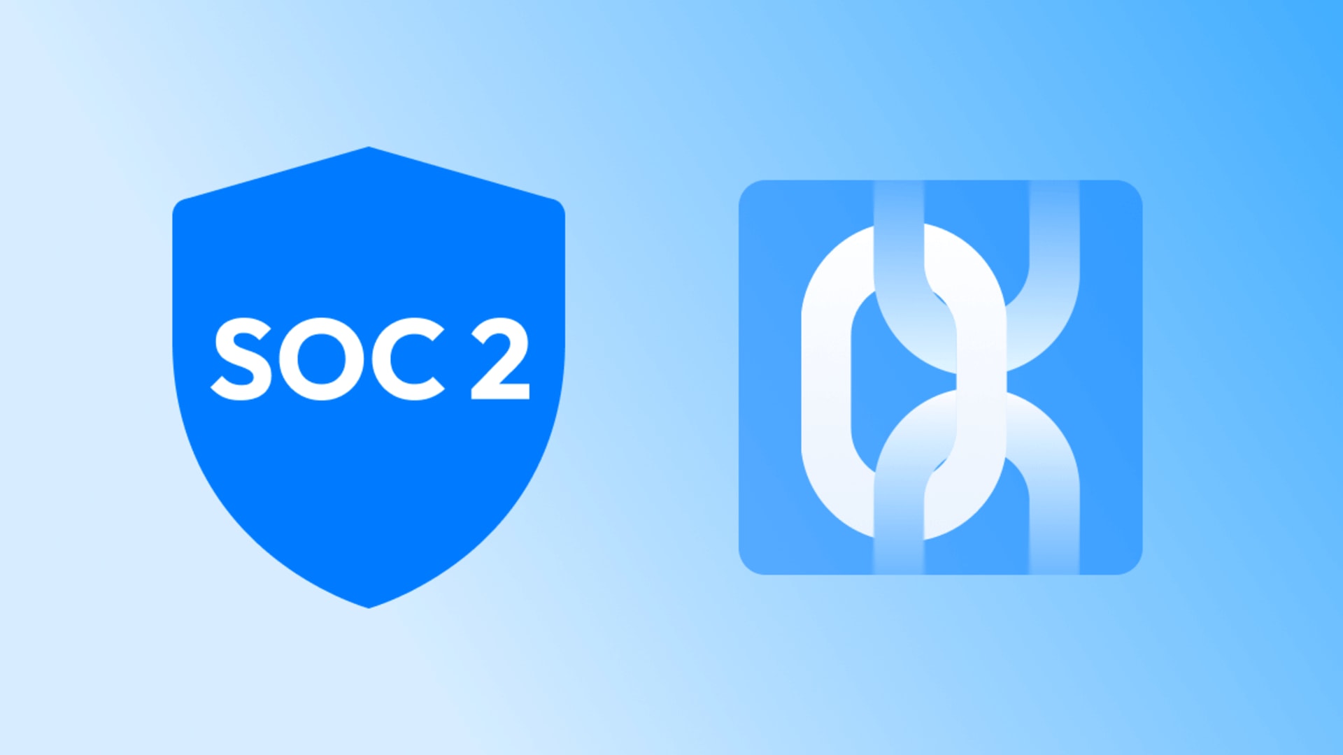 SOC 2 compliance badge next to a secure chain icon on a blue gradient background, symbolizing data security and trust for service providers.