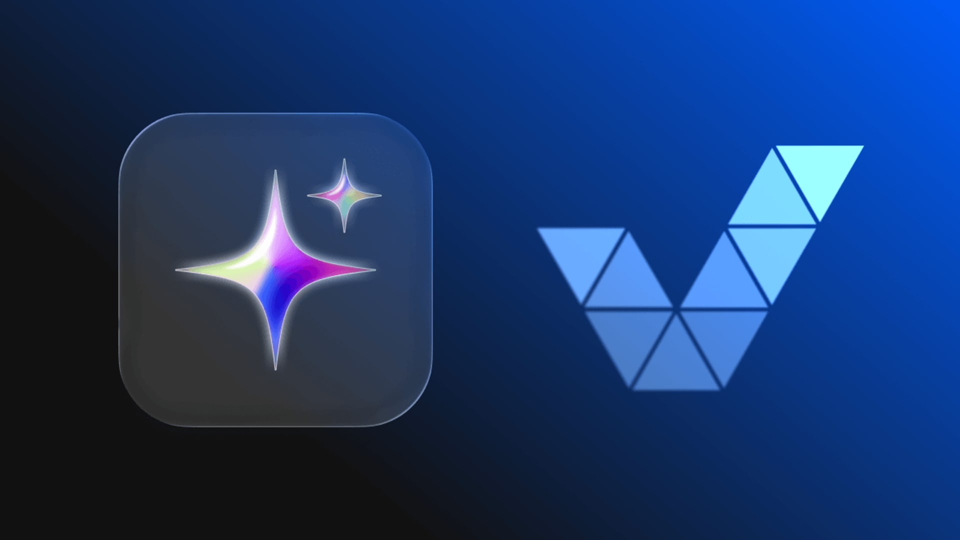 Sparkle icon next to a checkmark made of blue triangles on a gradient background, representing AI benefits and best practice validation.