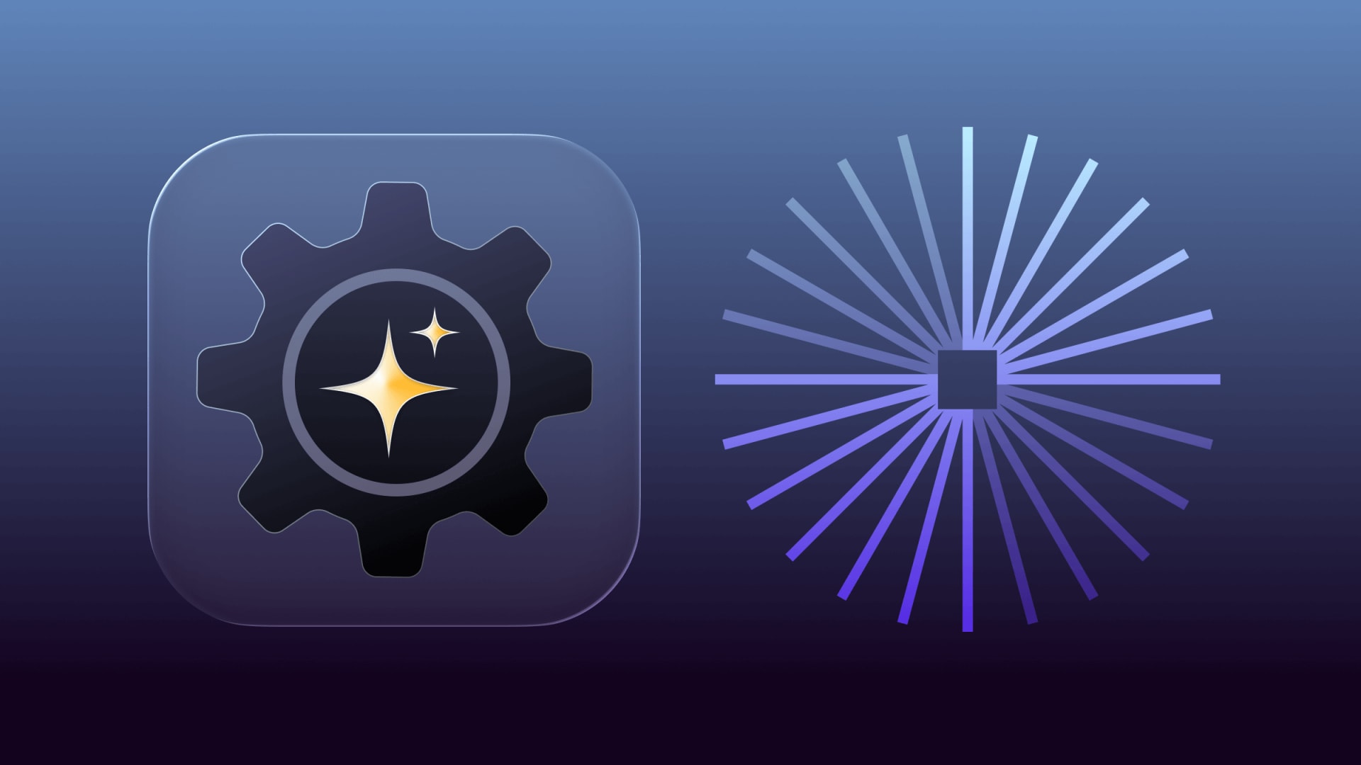 Gear icon with sparkle and radiating lines from a central square, symbolizing AI inference platforms and intelligent processing capabilities.