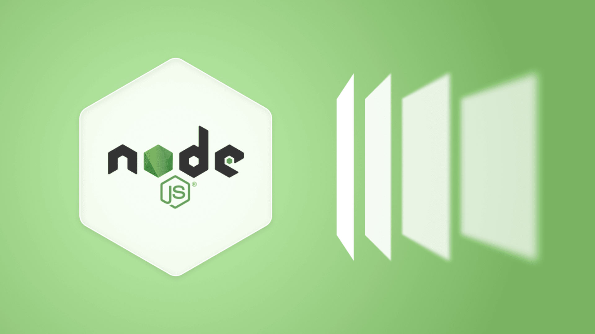 Node.js logo with layered panels casting shadows on a green gradient background, symbolizing Node.js scalability and asynchronous architecture. Node.js logo with layered panels casting shadows on a green gradient background, symbolizing Node.js scalability and asynchronous architecture.