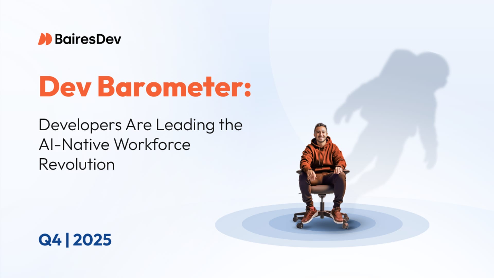 Dev Barometer survey results illustrated by a sofwtare developer with an astronaut shadow.