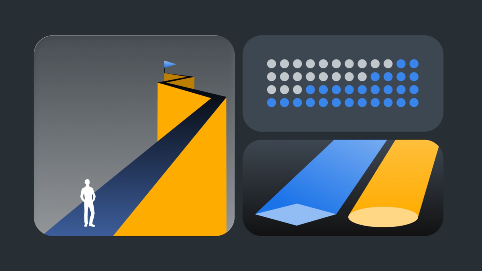 Illustration comparing passive vs active job candidates, showing a person on a path to a goal with data and engagement visuals on a dark background.