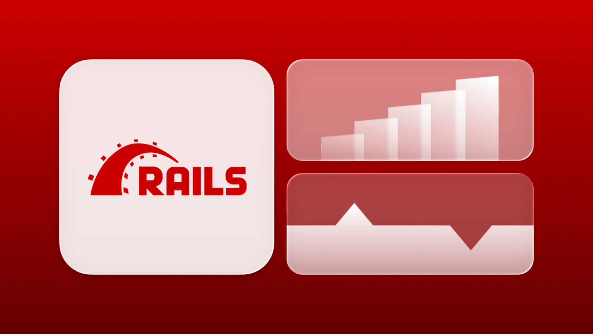 Ruby on Rails logo with performance and analytics charts. Represents integrating server-rendered Rails apps with modern frontend frameworks.