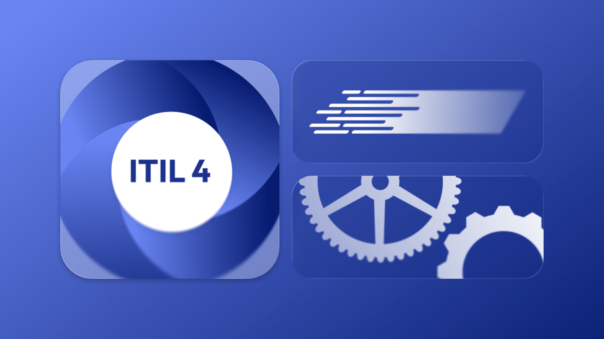 Visual representation of ITIL 4 with gears and motion graphics, symbolizing streamlined IT service management. Highlights the integration of ITIL 4 practices in platform and DevOps teams.