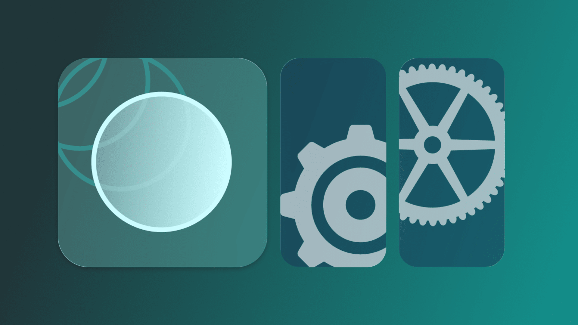 Illustration representing software development with overlapping circular nodes, mechanical gears, and cogwheel icons in a teal gradient theme. The image conveys collaboration, system engineering, and the foundational mechanics of building a software development team.