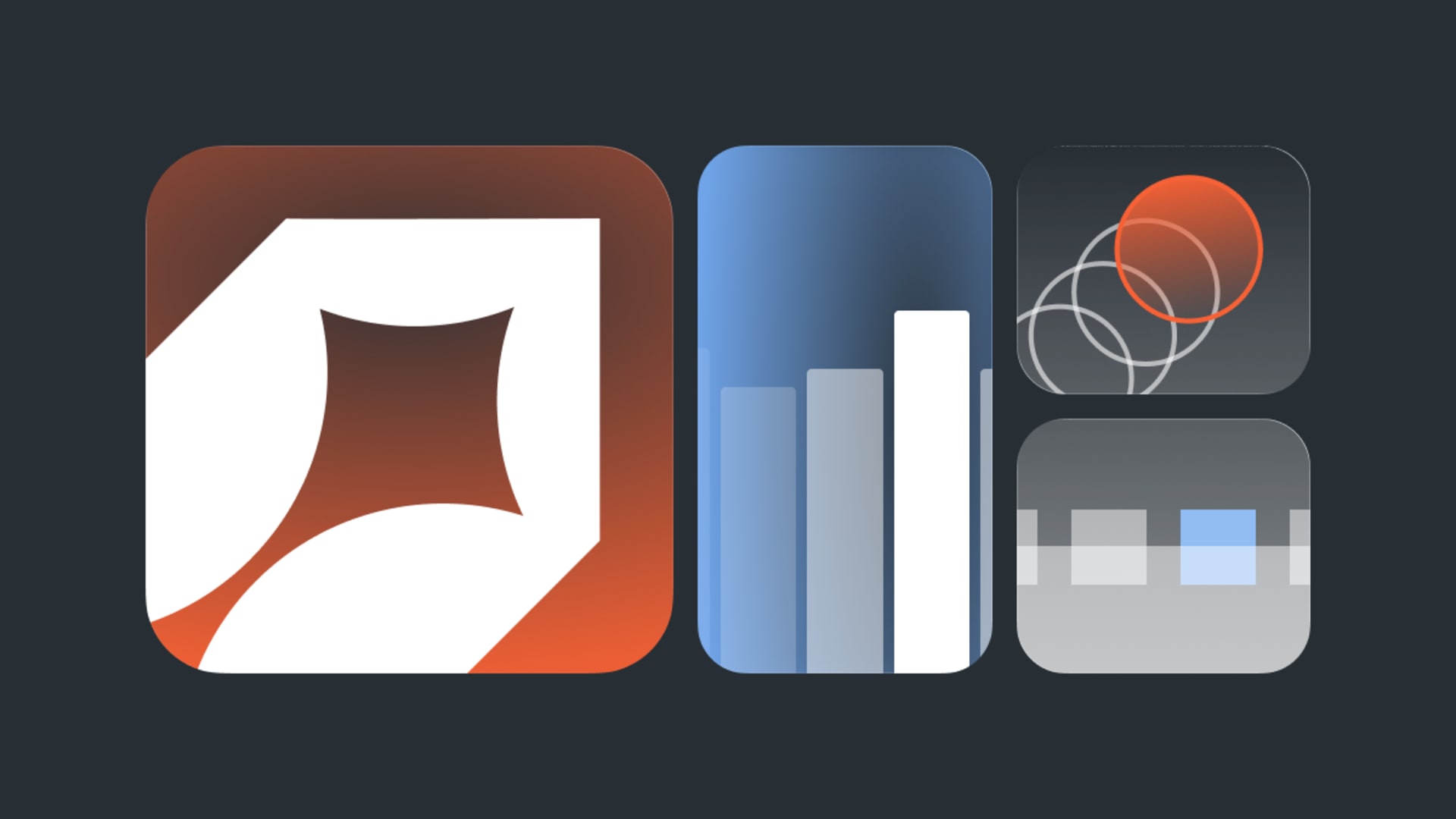Abstract illustration featuring modular geometric panels, performance bars, and connected circular elements representing AI workflows, engineering systems, and operational optimization.
