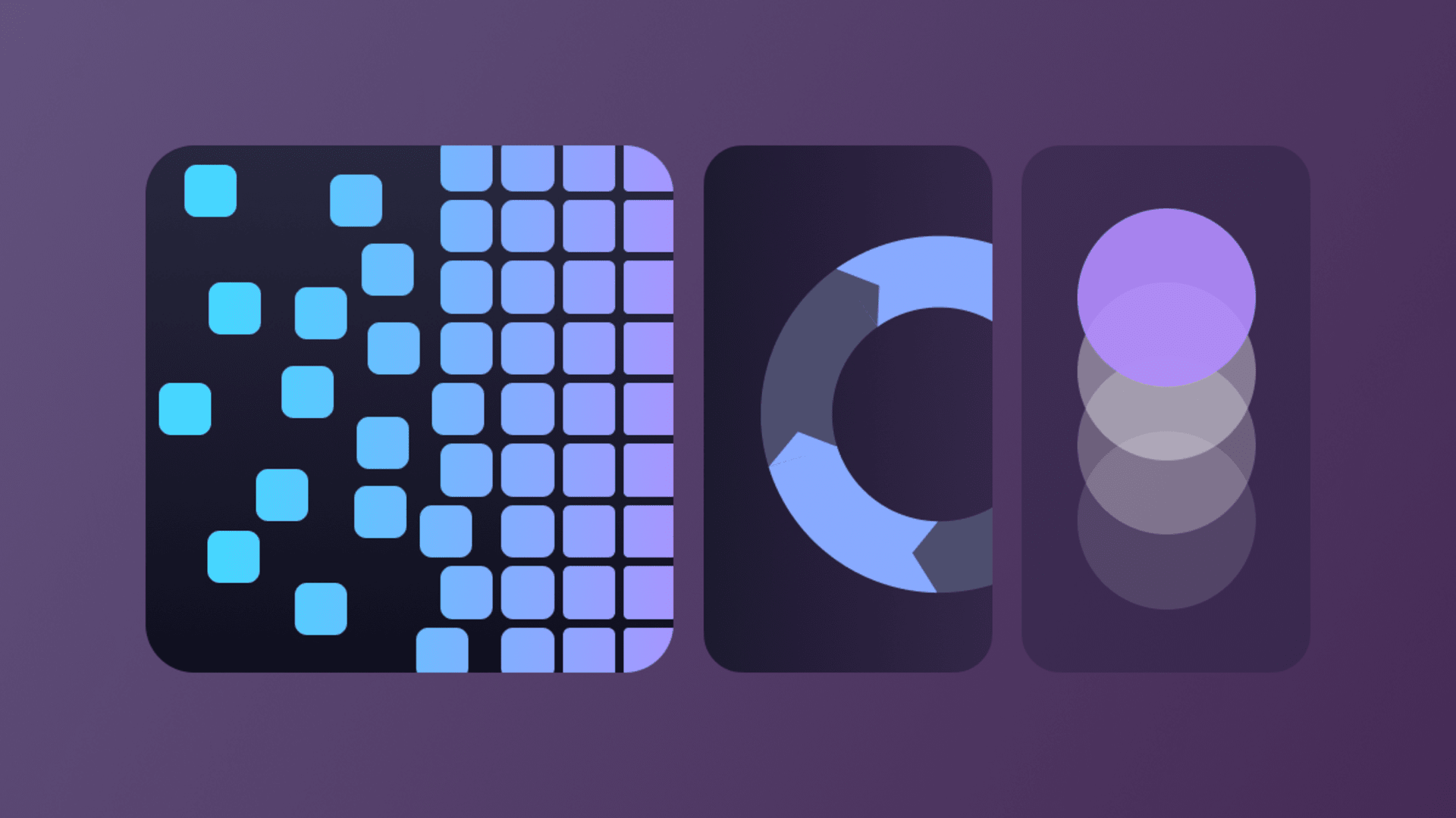 Abstract illustration representing the new economics of software engineering with modular grids, iterative optimization loops, and layered scaling elements in a purple color palette.