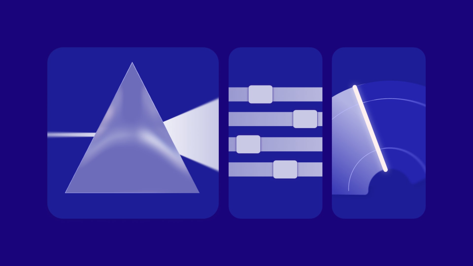 Abstract illustration featuring a prism refracting light, workflow pipelines, and a performance gauge to represent AI-driven procurement transformation, operational visibility, and efficiency optimization.