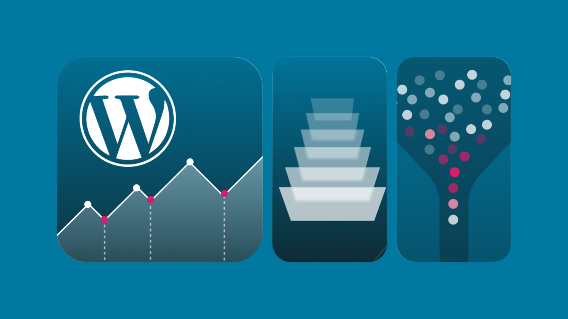 WordPress performance optimization illustration featuring website analytics, layered caching, database optimization, and performance improvement strategies.