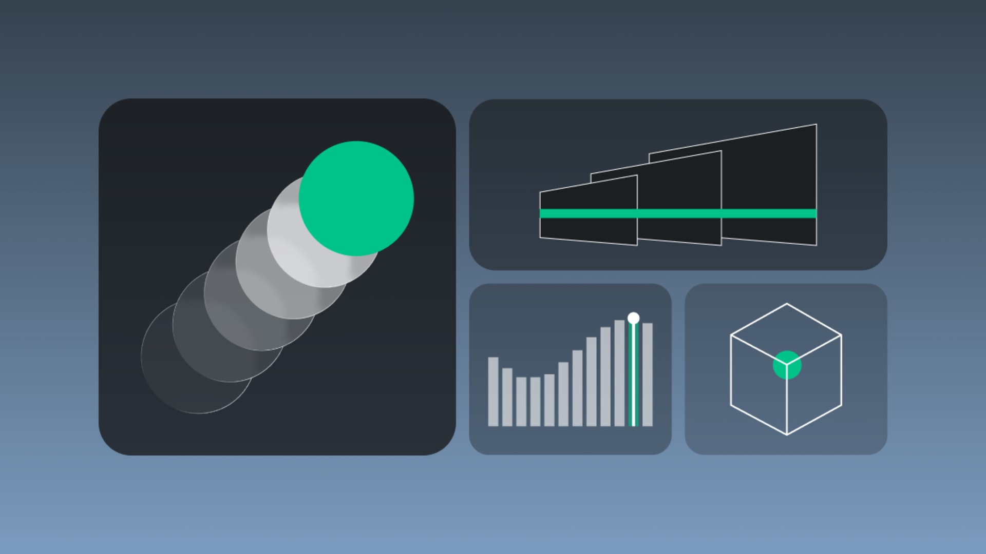 Abstract illustration representing medical device software engineering, pipeline progress, performance monitoring, and regulated development.
