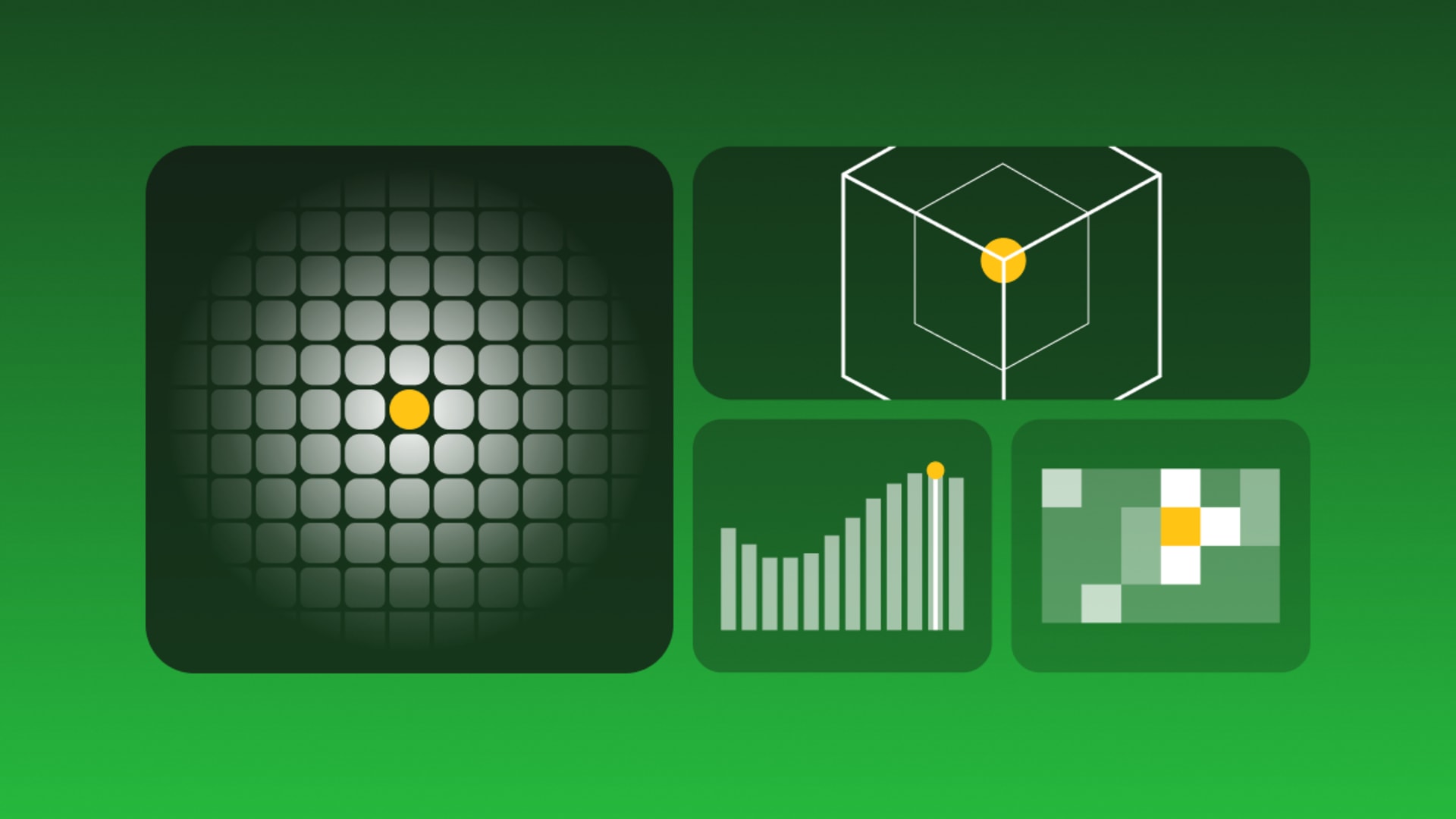 Abstract illustration representing custom software development for small businesses, featuring modular architecture, data analytics, and digital systems on a green background. Abstract illustration representing custom software development for small businesses, featuring modular architecture, data analytics, and digital systems on a green background.